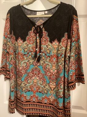 Belle Kim Gravel Boho Tunic Top Size Large Pit to Pit 24